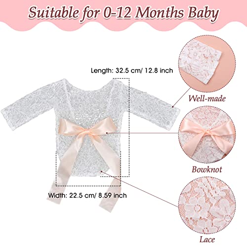 SPOKKI 4 PCS Newborn Photography Props Outfits-BabyTutu Skirt Cute Bow Headdress and Lace Rompers Flower Headband Sets for Infants Girl Boy White - Image 5