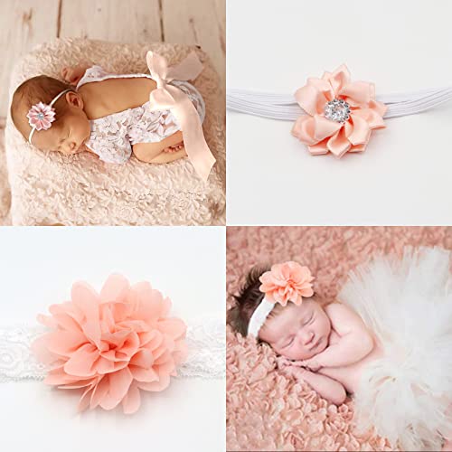 SPOKKI 4 PCS Newborn Photography Props Outfits-BabyTutu Skirt Cute Bow Headdress and Lace Rompers Flower Headband Sets for Infants Girl Boy White - Image 2