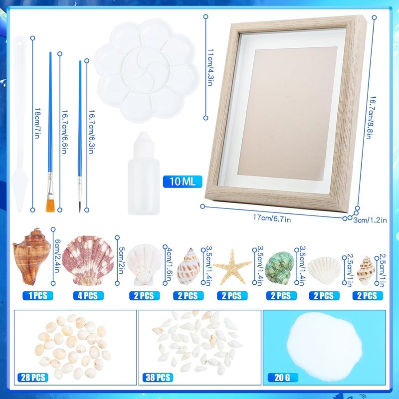 Fangoo 8'' Natural Shell Starfish DIY Picture Frame Set Coastal Seashell Conch Frame for Painting Craft Kit for Bathroom Bedroom Living Room Table Ornament Sea View Room Decoration - Image 2
