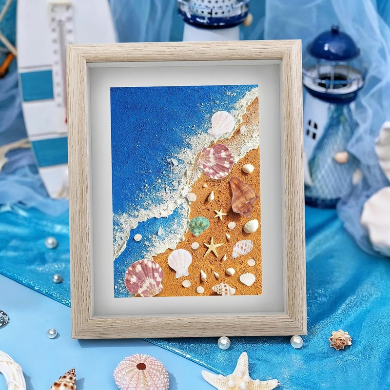 Fangoo 8'' Natural Shell Starfish DIY Picture Frame Set Coastal Seashell Conch Frame for Painting Craft Kit for Bathroom Bedroom Living Room Table Ornament Sea View Room Decoration - Image 5