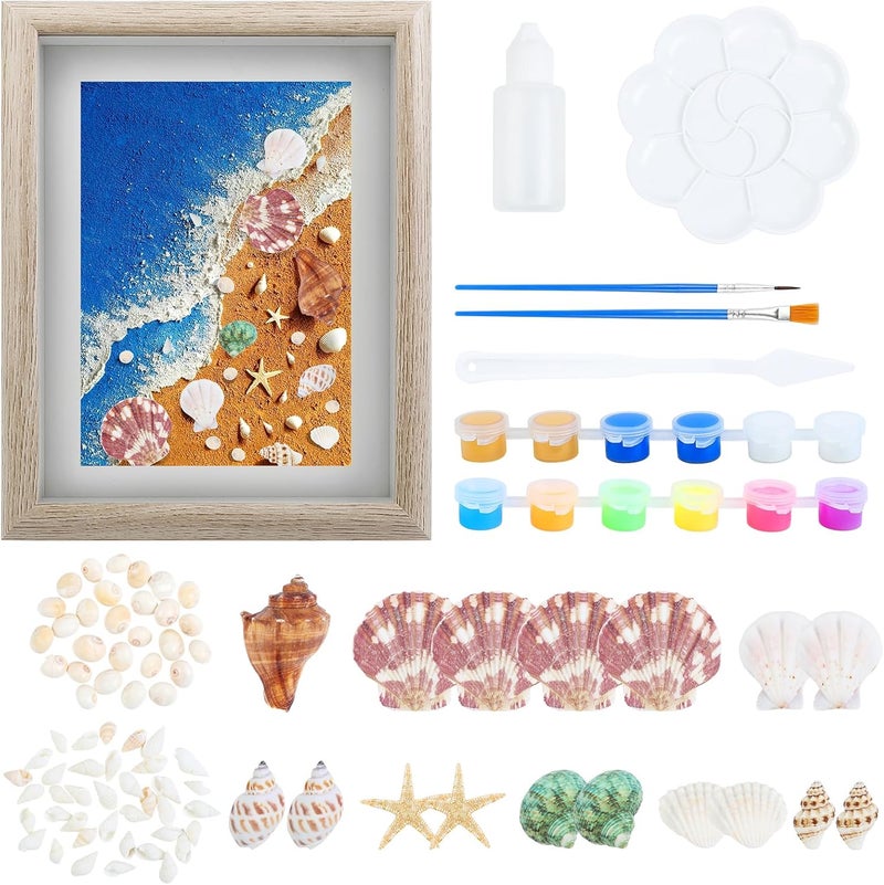 Fangoo 8'' Natural Shell Starfish DIY Picture Frame Set Coastal Seashell Conch Frame for Painting Craft Kit for Bathroom Bedroom Living Room Table Ornament Sea View Room Decoration - Image 1