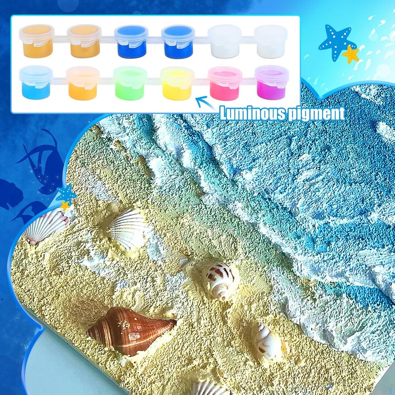 Fangoo 8'' Natural Shell Starfish DIY Picture Frame Set Coastal Seashell Conch Frame for Painting Craft Kit for Bathroom Bedroom Living Room Table Ornament Sea View Room Decoration - Image 3