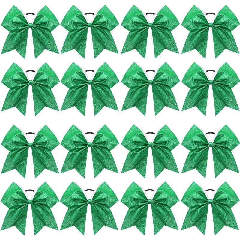 CN 16PCS 8" Large Glitter Cheer Bows for Cheerleaders, CN Sparkly Hair Bows with Elastic Hair Ties Accessories for Teens Girls Women Cheerleading Softball Competition Sports (Green) - Image 3
