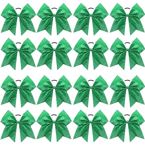 CN 16PCS 8" Large Glitter Cheer Bows for Cheerleaders, CN Sparkly Hair Bows with Elastic Hair Ties Accessories for Teens Girls Women Cheerleading Softball Competition Sports (Green) - Image 1