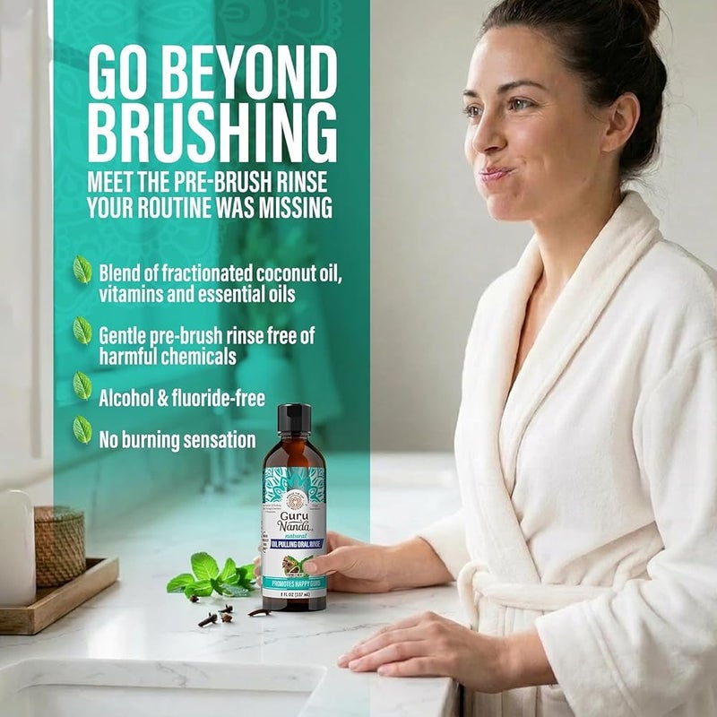 GuruNanda Coconut Oil Pulling(Mickey D), Fresh Breath & Whitening Mouthwash, 7 Essential Oils & Vitamins for Healthy Teeth & Gums, Alcohol-Free 3x8 oz - Image 2