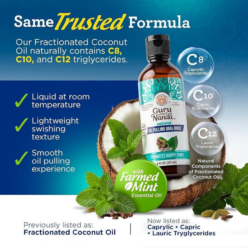GuruNanda Coconut Oil Pulling(Mickey D), Fresh Breath & Whitening Mouthwash, 7 Essential Oils & Vitamins for Healthy Teeth & Gums, Alcohol-Free 3x8 oz - Image 4
