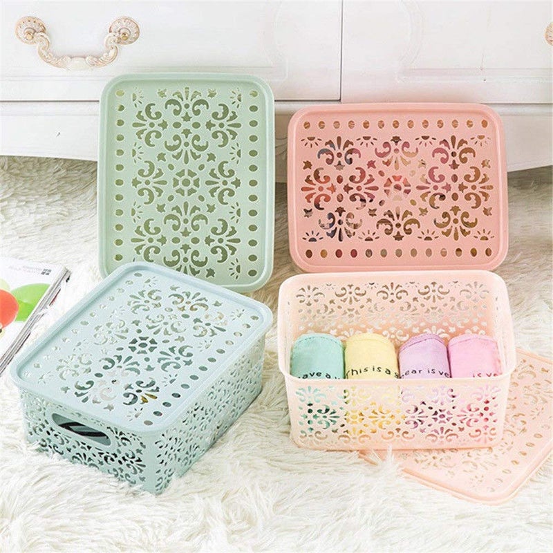 skyzone Plastic Multipurpose Storage Baskets with Lid for Kitchen Vegetables Toys Office Stationery Utility Accessories Closet Wardrobe - Image 1