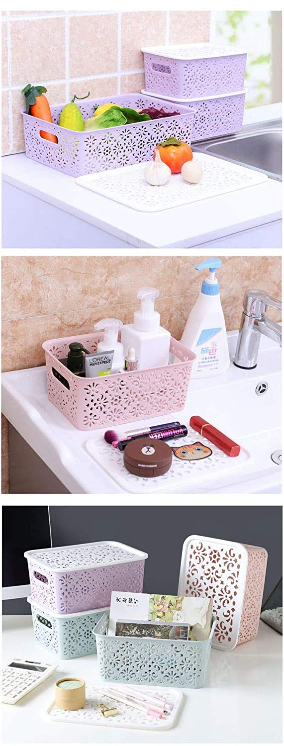 skyzone Plastic Multipurpose Storage Baskets with Lid for Kitchen Vegetables Toys Office Stationery Utility Accessories Closet Wardrobe - Image 5