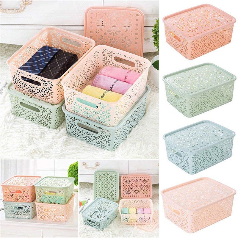 skyzone Plastic Multipurpose Storage Baskets with Lid for Kitchen Vegetables Toys Office Stationery Utility Accessories Closet Wardrobe - Image 2