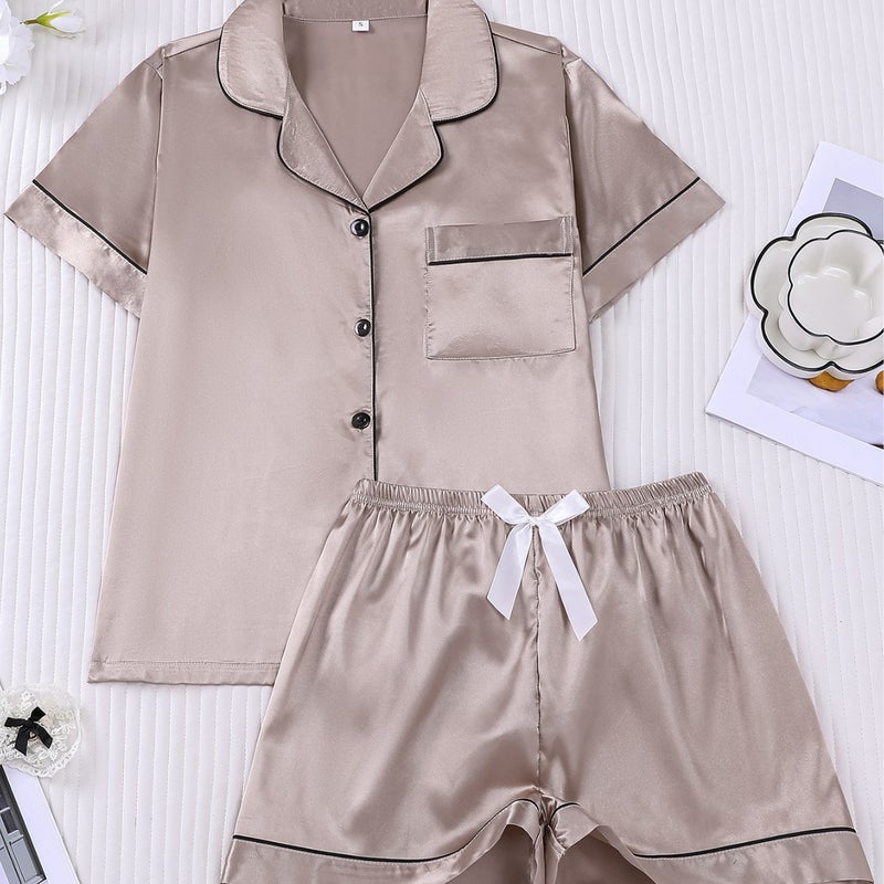 Women's Ice Silk Pajama Set Short Sleeve Shorts - Image 2