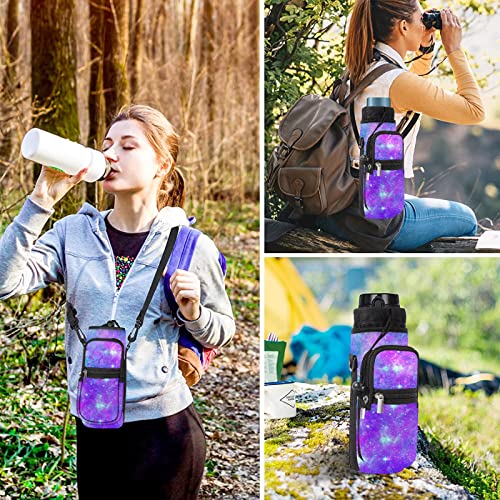 AORTDES 25/32/40/64oz Water Bottle Bag Holder Carrier-Insulated Crossbody Sling Case Sleeve with Strap & Pockets for Men Women Gym Cycling Travel Walking Hiking Camping (Purple Galaxy, 40oz) - Image 2