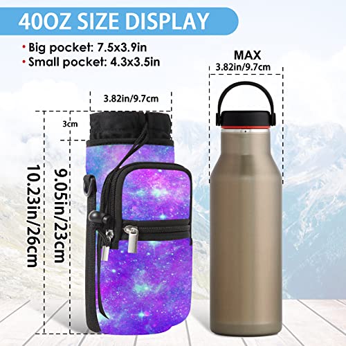 AORTDES 25/32/40/64oz Water Bottle Bag Holder Carrier-Insulated Crossbody Sling Case Sleeve with Strap & Pockets for Men Women Gym Cycling Travel Walking Hiking Camping (Purple Galaxy, 40oz) - Image 5