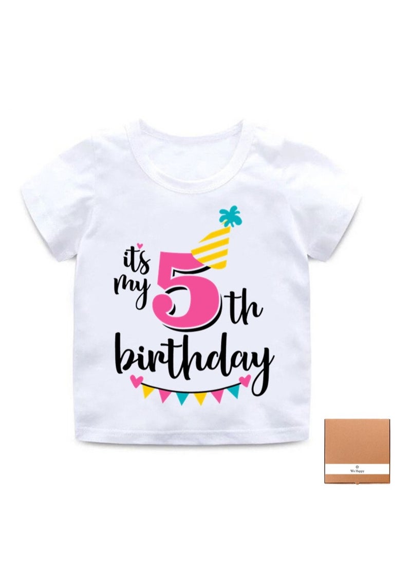 We Happy It's My 5th Birthday Printed Kids Lovely Cotton T-Shirt  - Image 1