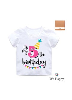 We Happy It's My 5th Birthday Printed Kids Lovely Cotton T-Shirt  - Image 2