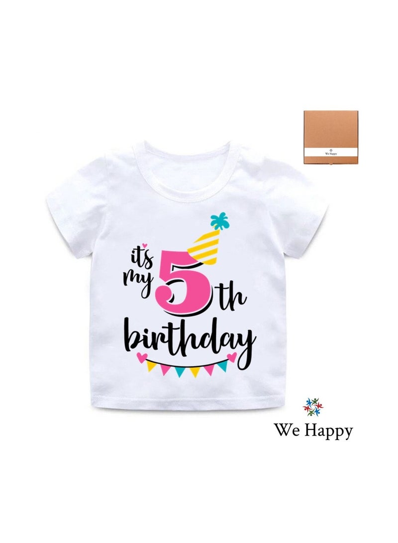 We Happy It's My 5th Birthday Printed Kids Lovely Cotton T-Shirt  - Image 2