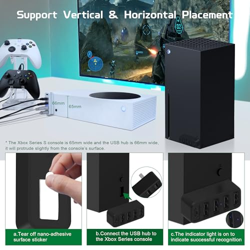 Joso 5 Ports USB Hub 2.0 for Xbox Series X & S, USB Splitter Expansion Adapter with Type-C for Controller Charger, Keyboard, Mouse & More - Black - Image 5