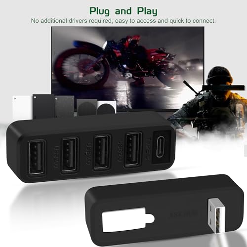 Joso 5 Ports USB Hub 2.0 for Xbox Series X & S, USB Splitter Expansion Adapter with Type-C for Controller Charger, Keyboard, Mouse & More - Black - Image 4