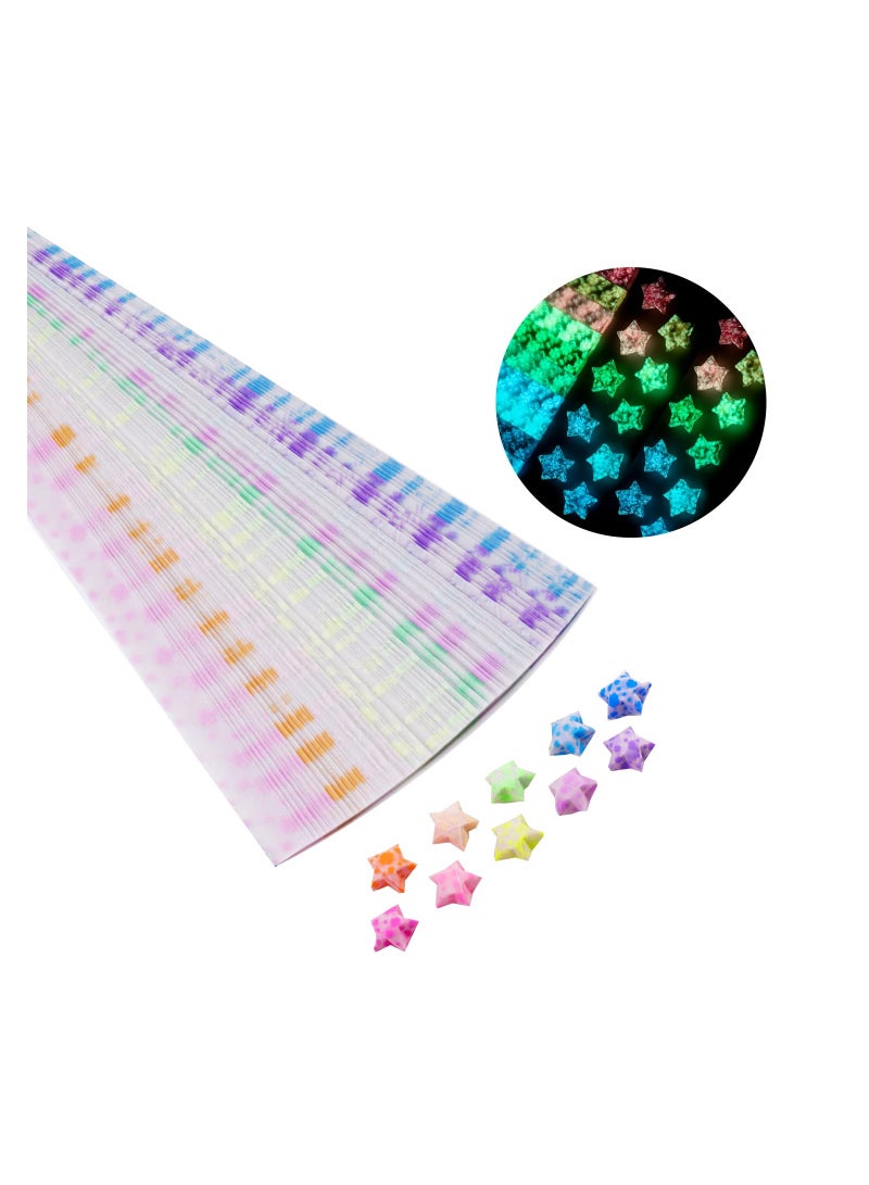 SOLARAE Origami Star Paper Strips,  210 Sheets Heart-Pattern Paper, Lucky Stars Decoration Papers for Kids DIY Handmade Crafts, School Folding Star Teaching 10 Colors. Glows in The Dark Paper - Image 1