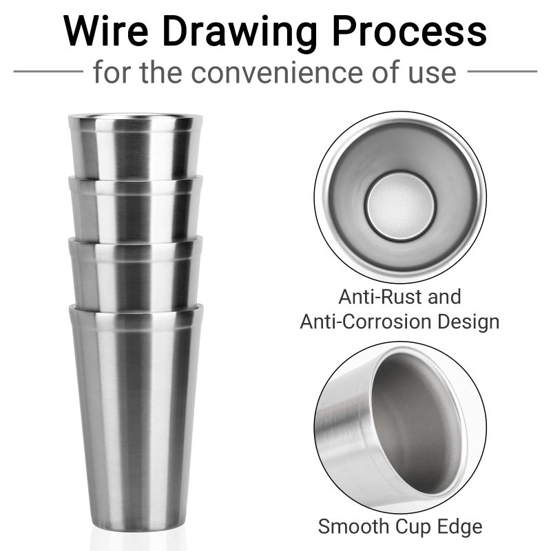 Beasea أكواب بيزيا الفولاذية المقاومة للصدأ 16 أونصة، عبوة 4 أكواب، أكواب معدنية مزدوجة الجدار معزولة بالفراغ، مناسبة للاستخدام في المنزل والمطعم والمكتب والحفلات والتخييم. - Image 4