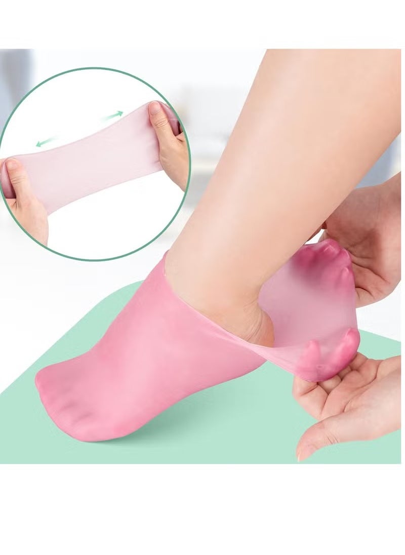 Generic 2 Pairs Silicone Moisturizing Socks Softening Dry Cracked Feet Rough Skins & Anti Slip Aloe Socks for Dry Cracked Feet Women, Calluses, Spa Gel Socks Foot Care After Pedicure - Beige  - Image 5