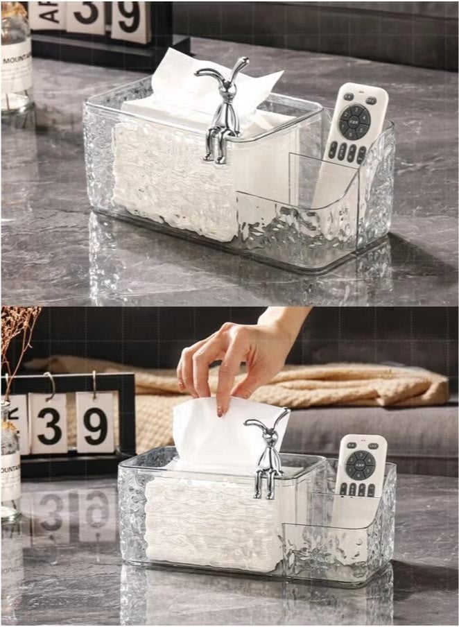 Multi-Function Tissue Box,Glacier Pattern Paper Organizer Dispenser,Large Tissue Storage Box for Kitchen,Bathroom,Home, Office(Clear） - Image 5