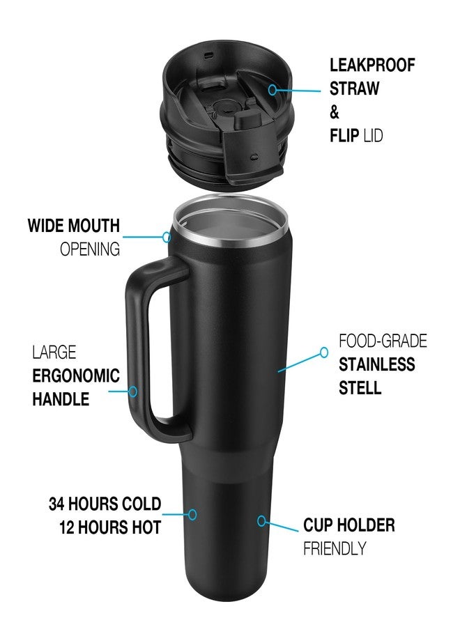 EALGRO 50 oz Tumbler with Handle, Insulated Tumblers with Lid and Straw, Large Metal Sports Water Bottle Jug, Thermal Stainless Steel Travel Coffee Mug Cup, Indigo Black - Image 3