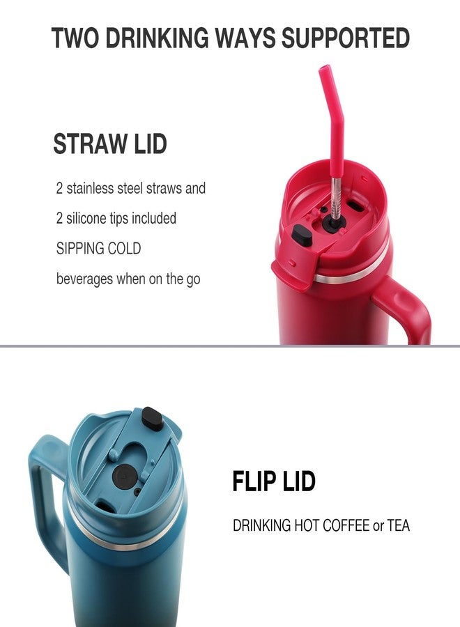 EALGRO 50 oz Tumbler with Handle, Insulated Tumblers with Lid and Straw, Large Metal Sports Water Bottle Jug, Thermal Stainless Steel Travel Coffee Mug Cup, Indigo Black - Image 2