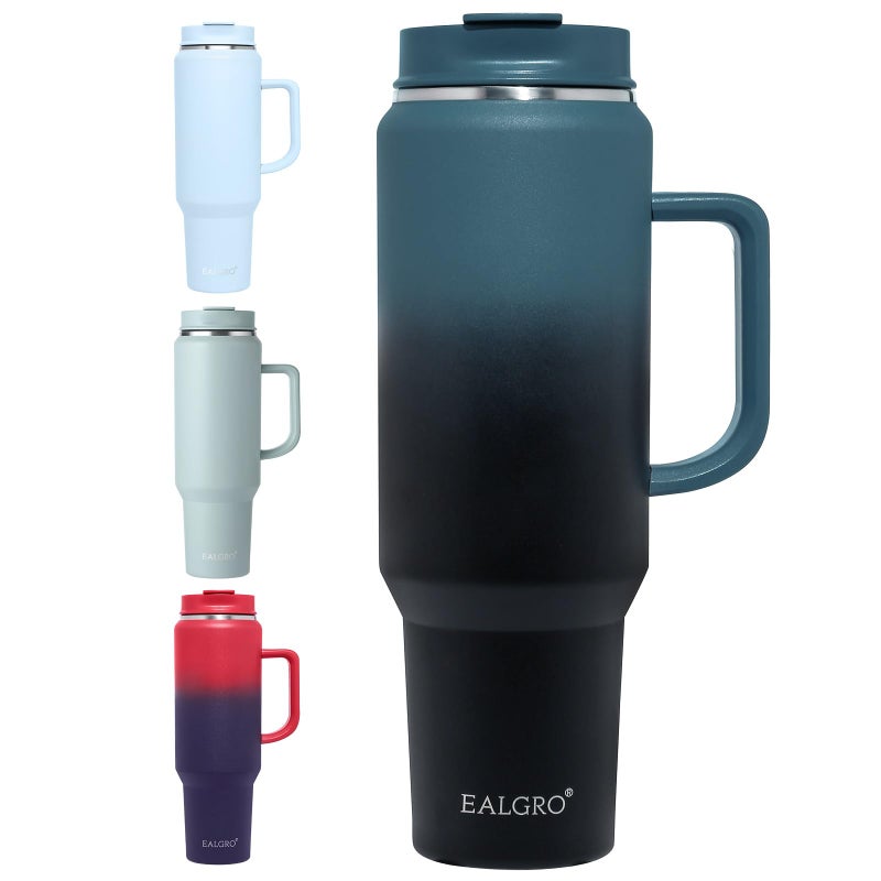 EALGRO 50 oz Tumbler with Handle, Insulated Tumblers with Lid and Straw, Large Metal Sports Water Bottle Jug, Thermal Stainless Steel Travel Coffee Mug Cup, Indigo Black - Image 1
