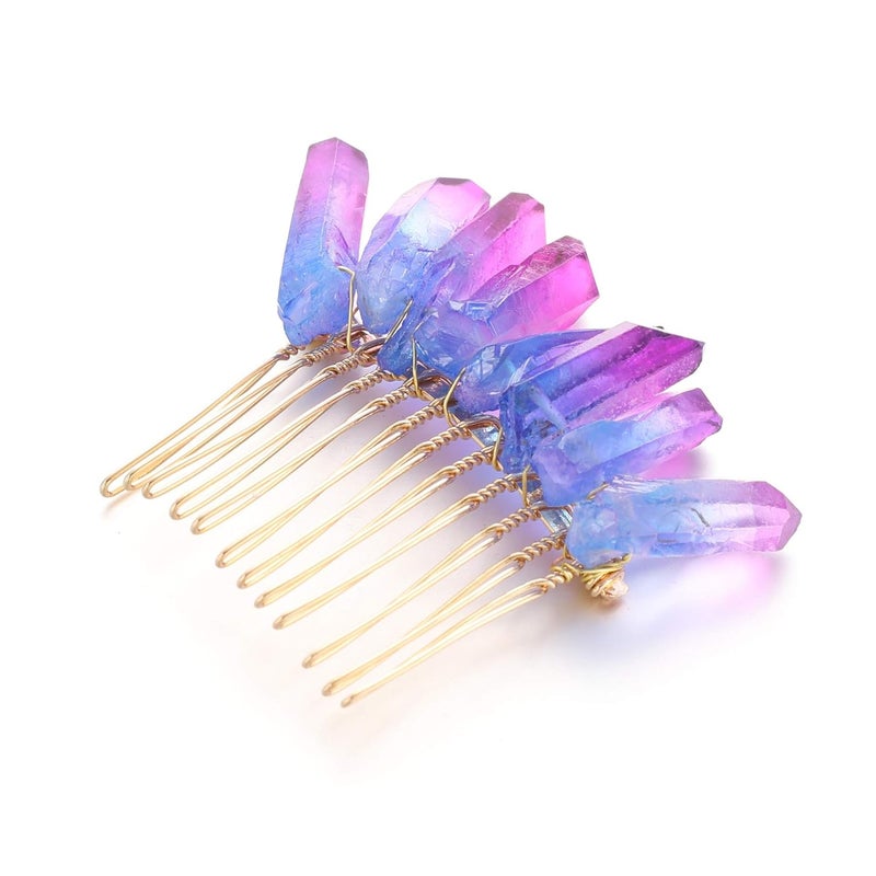 Suoirblss Handmade Natural Crystal Hair Comb Bridal Wedding Headwear Crystal Stone Hairpin Hair Clip Clamp Side Hair Combs for Women Hair Accessory Purple