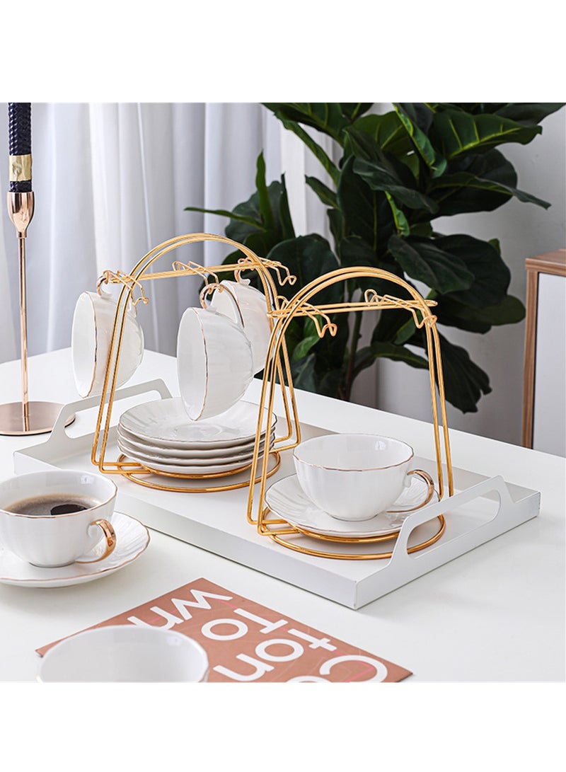 SYOSI Coffee Mug Holder with 6 Hook Hangers, Gold Coffee Cups Holder and Drying Rack, Metal Mug Tree, Cup Plate Drainer Stand, Ideal Organizer for Kitchen Counter and Tea Parties  - Image 1