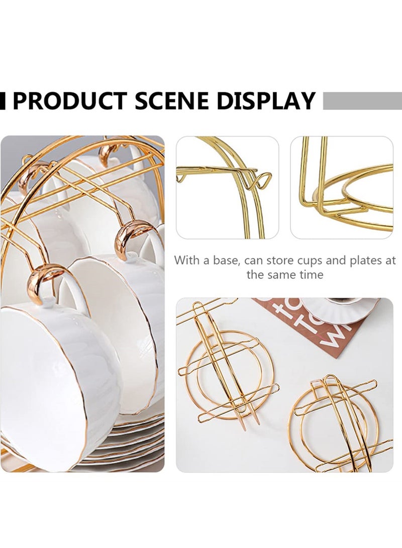 SYOSI Coffee Mug Holder with 6 Hook Hangers, Gold Coffee Cups Holder and Drying Rack, Metal Mug Tree, Cup Plate Drainer Stand, Ideal Organizer for Kitchen Counter and Tea Parties  - Image 3