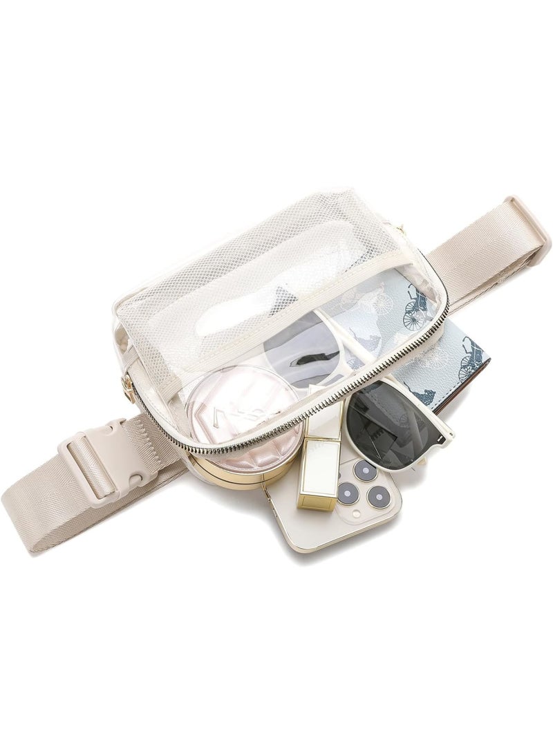 SOLARAE حقيبة حزام شفافة مع حزام قابل للتعديل، حقيبة حزام عبر الجسم للحفلات والمشي والجري، حقيبة حزام شفافة للحفلات والمشي والجري باللون البيج - Image 3