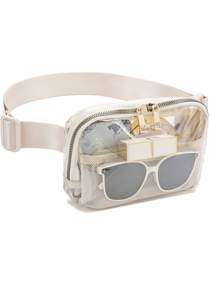 SOLARAE حقيبة حزام شفافة مع حزام قابل للتعديل، حقيبة حزام عبر الجسم للحفلات والمشي والجري، حقيبة حزام شفافة للحفلات والمشي والجري باللون البيج - Image 2