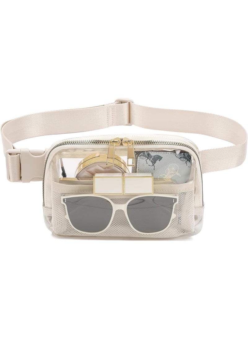 SOLARAE حقيبة حزام شفافة مع حزام قابل للتعديل، حقيبة حزام عبر الجسم للحفلات والمشي والجري، حقيبة حزام شفافة للحفلات والمشي والجري باللون البيج - Image 1