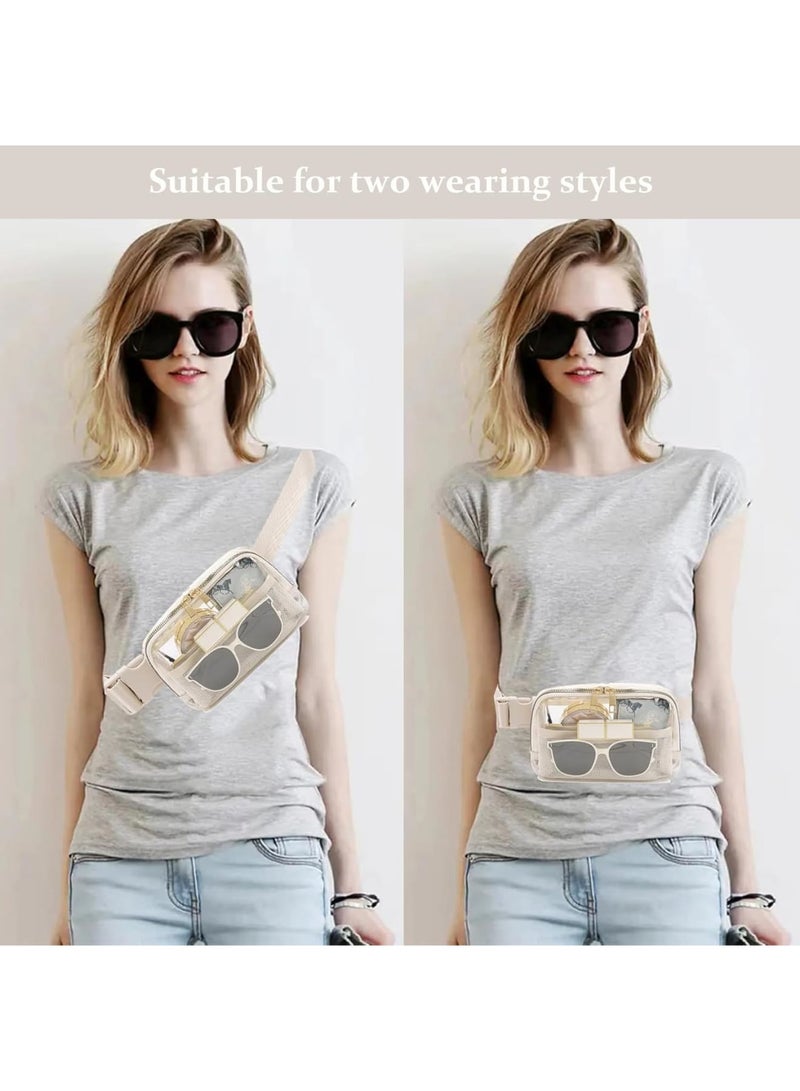 SOLARAE حقيبة حزام شفافة مع حزام قابل للتعديل، حقيبة حزام عبر الجسم للحفلات والمشي والجري، حقيبة حزام شفافة للحفلات والمشي والجري باللون البيج - Image 5