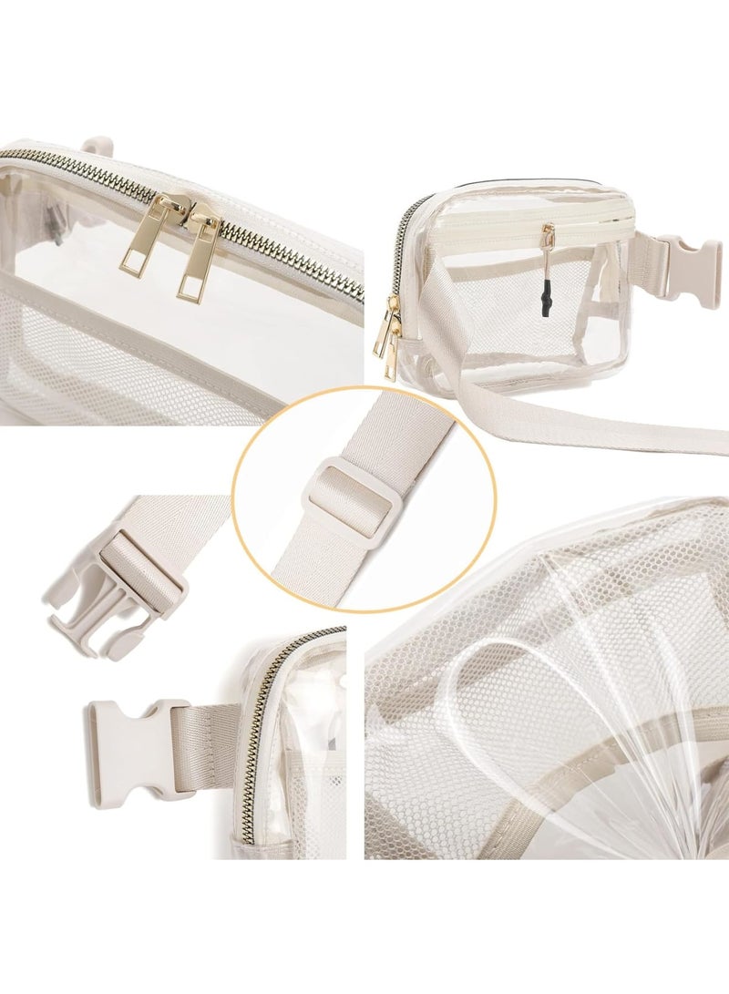 SOLARAE حقيبة حزام شفافة مع حزام قابل للتعديل، حقيبة حزام عبر الجسم للحفلات والمشي والجري، حقيبة حزام شفافة للحفلات والمشي والجري باللون البيج - Image 4