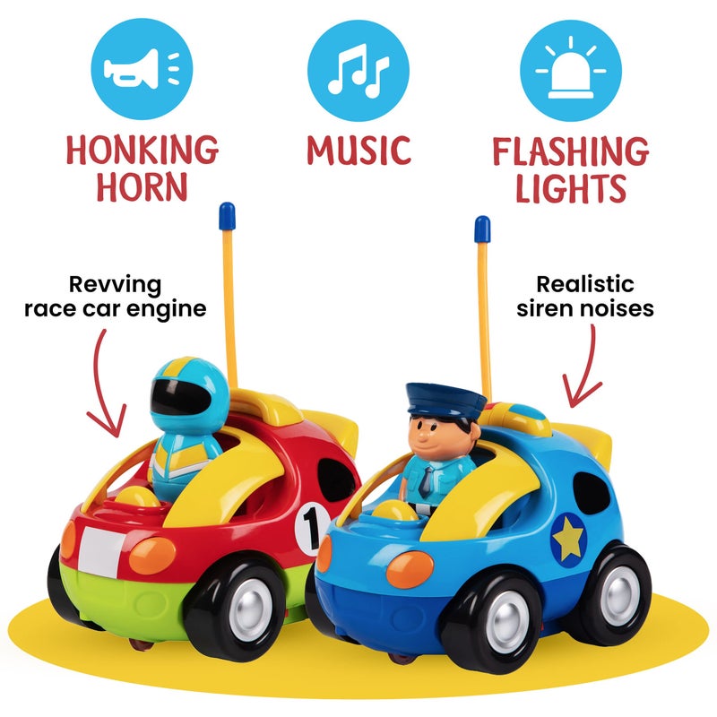 PREXTEX Cartoon Remote Control Car - 2-Pack Police and Race Car Toddler Toys - RC Cars for Kids with Different Frequencies - Easy Remote Control Toy and Thoughtful Gifts for Boys and Girls - Image 3