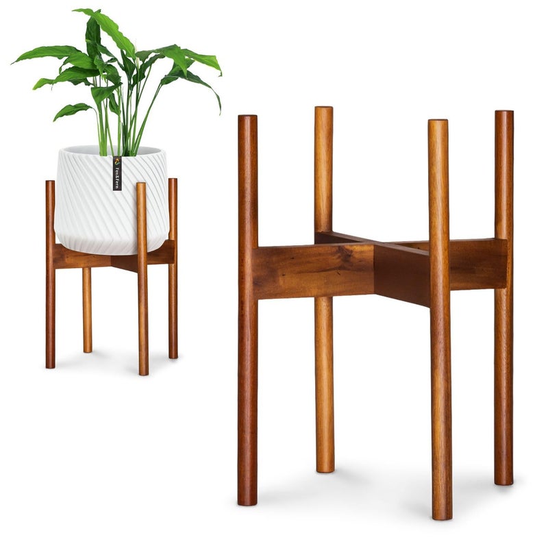 Fox Fern Mid Century Plant Stand 10 Inch Fixed Size Wooden Plant Stand for Indoor Planters Not Included Raised Flower Pot Holder for Indoors Plug In Design Two Height Options Acacia