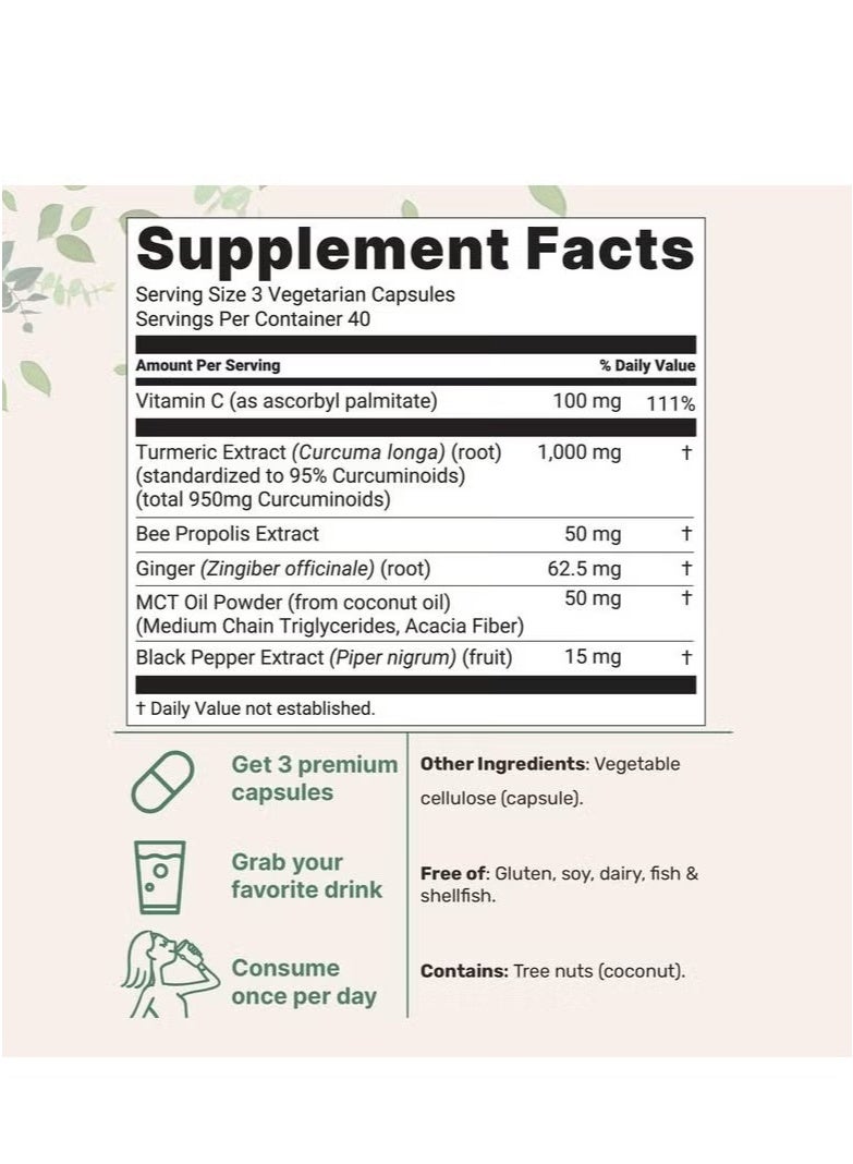 Micro Ingredients Turmeric Curcumin 1,000mg | 95% Curcuminoids with Black Pepper & MCT Oil for Ultimate Absorption, No Filler, No GMO - 120 Vegetarian Capsules - Image 2