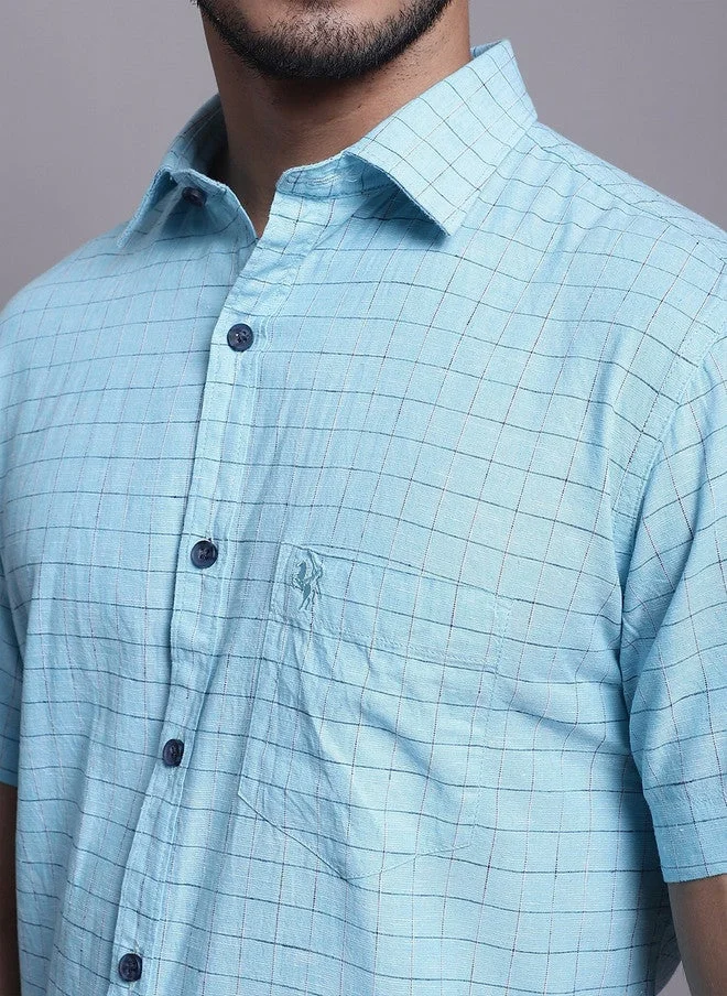 Cantabil Cantabil Comfort Windowpane Checks Opaque Cotton Linen Casual Shirt