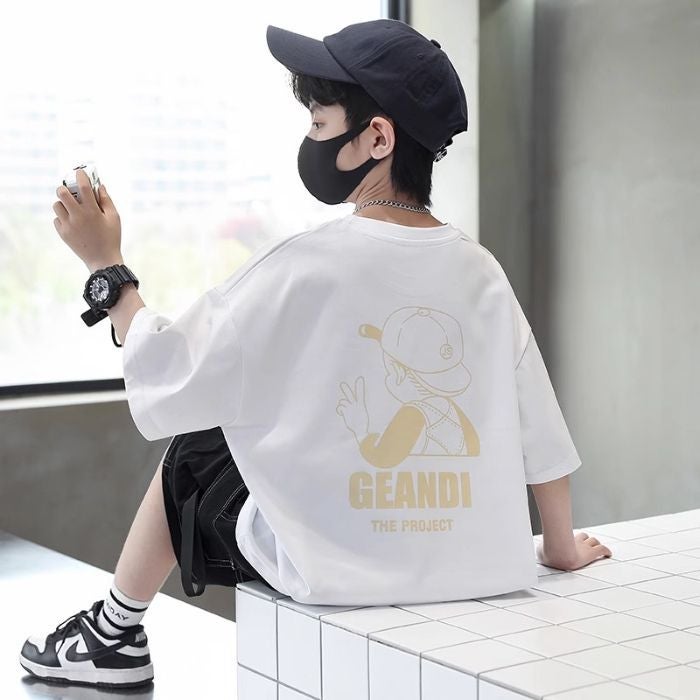 Boys' Summer Pure Cotton T-Shirt 2026 New Short-Sleeve Fashionable Children'S Popular Style For Older Boys Trendy Internet Celebrity Style - Image 1