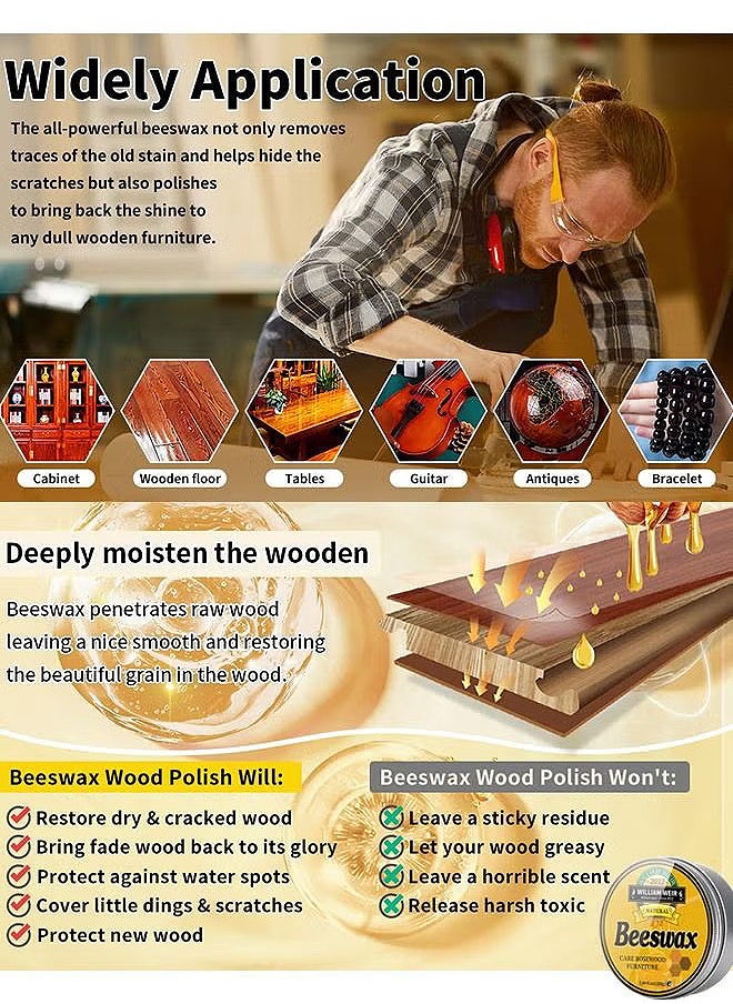 WILLIAM WEIR Natural Beeswax Furniture Polish Wood Seasoning Beeswax For Wood Polish And Conditioner Multipurpose Waterproof And Repair Wood Wax Wood Cleaner And Polish Furniture Wax  - Image 4