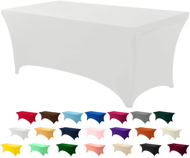 Utopia Kitchen 6FT Spandex Tablecloth 1 Pack White 200 GSM Stretch Fitted Washable and Wrinkle Resistant Table Cloth Rectangle Cover for Trade Shows Wedding Parties 72Lx30Wx30H Inch