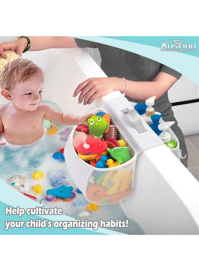 Austion Saddle shape 2 Compartments Bath Toy Organizer, Easy Access for Children, Wide Opening Bath Toy Holder for Drying Toys and Storage, Mesh Shower Toy Holder and Bath Tub Toy Storage Organizer for Tub. - Image 4
