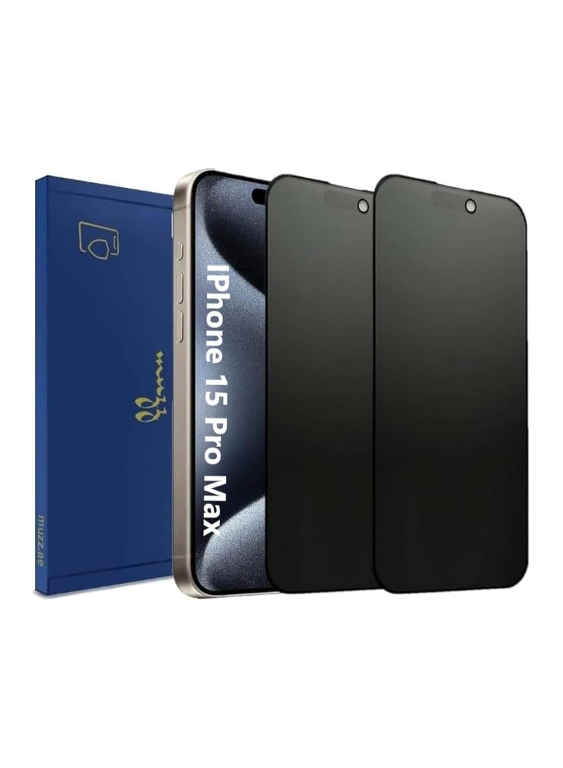 Muzz حماية شاشة سيراميك غير لامع للآيفون 15 برو ماكس 2 قطع، فيلم مرن مضاد للتجسس، لاصق كامل، ليس زجاجي - Image 1