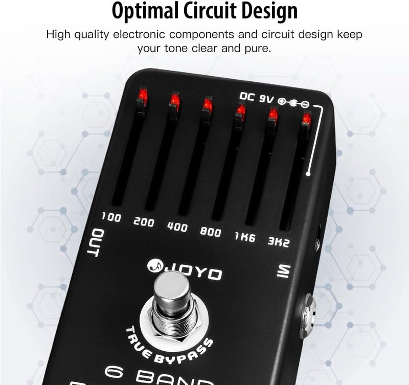 JOYO 6-band EQ Pedal Electric Guitar Equalizer (100Hz 200Hz 400Hz 800Hz 1.6kHz 3.2kHz) provides ±18dB for each band (JF-11) - Image 2