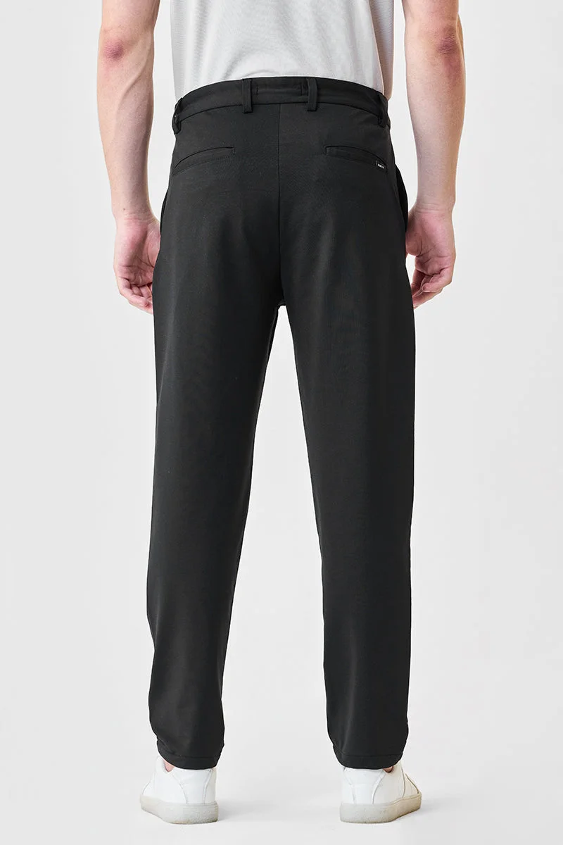 SNITCH Black Relaxed Fit Stretch Trousers for Men | Best Price UAE