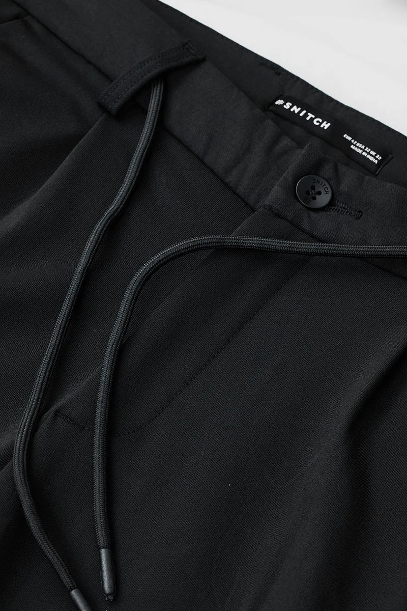 SNITCH Black Relaxed Fit Stretch Trousers for Men | Best Price UAE