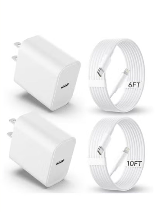 iPhone Charger Fast Charging 2Pack 20W PD USB C Wall Fast Charger Block with 6&10FT USB C to Lightning Cable Compatible with iPhone 14 Pro Max/13 Pro Max/12 Pro Max/11Pro/XS/XR/X/8/SE