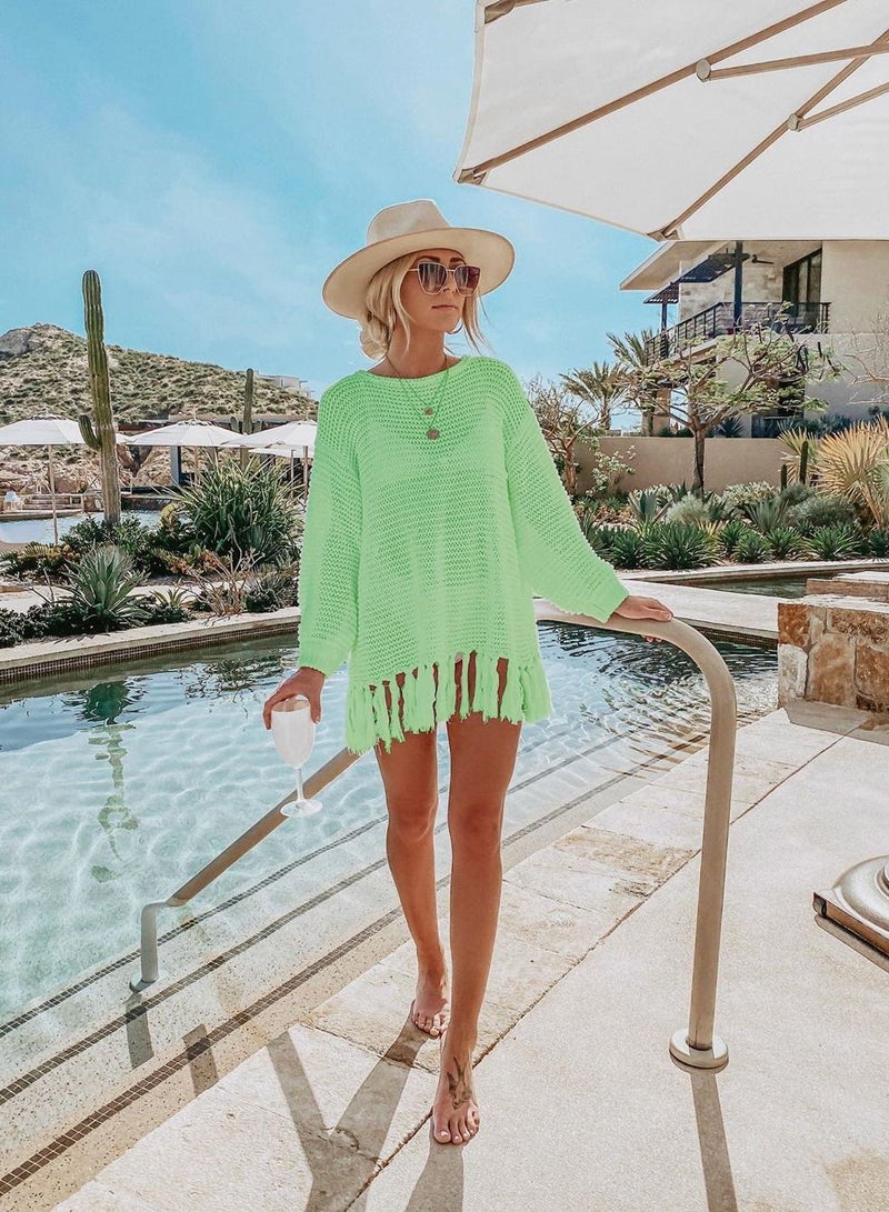 Loquat Fishnet Bikini Smock Long Sleeve Sun Protection Shirt Beach Smock